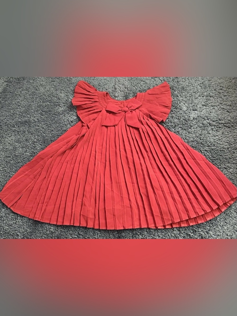 Mud Pie Baby Girl 9-12M Claret Flutter Sleeves Bow Formal Pleated A-Line Dress